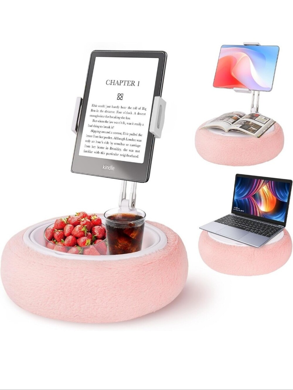 NEW VIOZON PLUSH PILLOW STAND KINDLE IPAD PHONE HOLDER & SNACK BOWL BED/SOFA/CAR